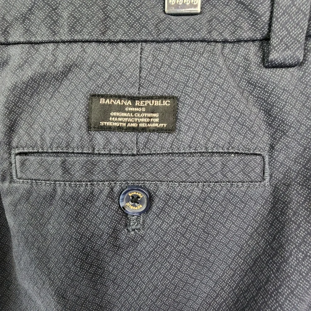 Banana Republic 32x34 Blue Fulton Skinny Chino Geo Print Stretch Pants Mens Slim
